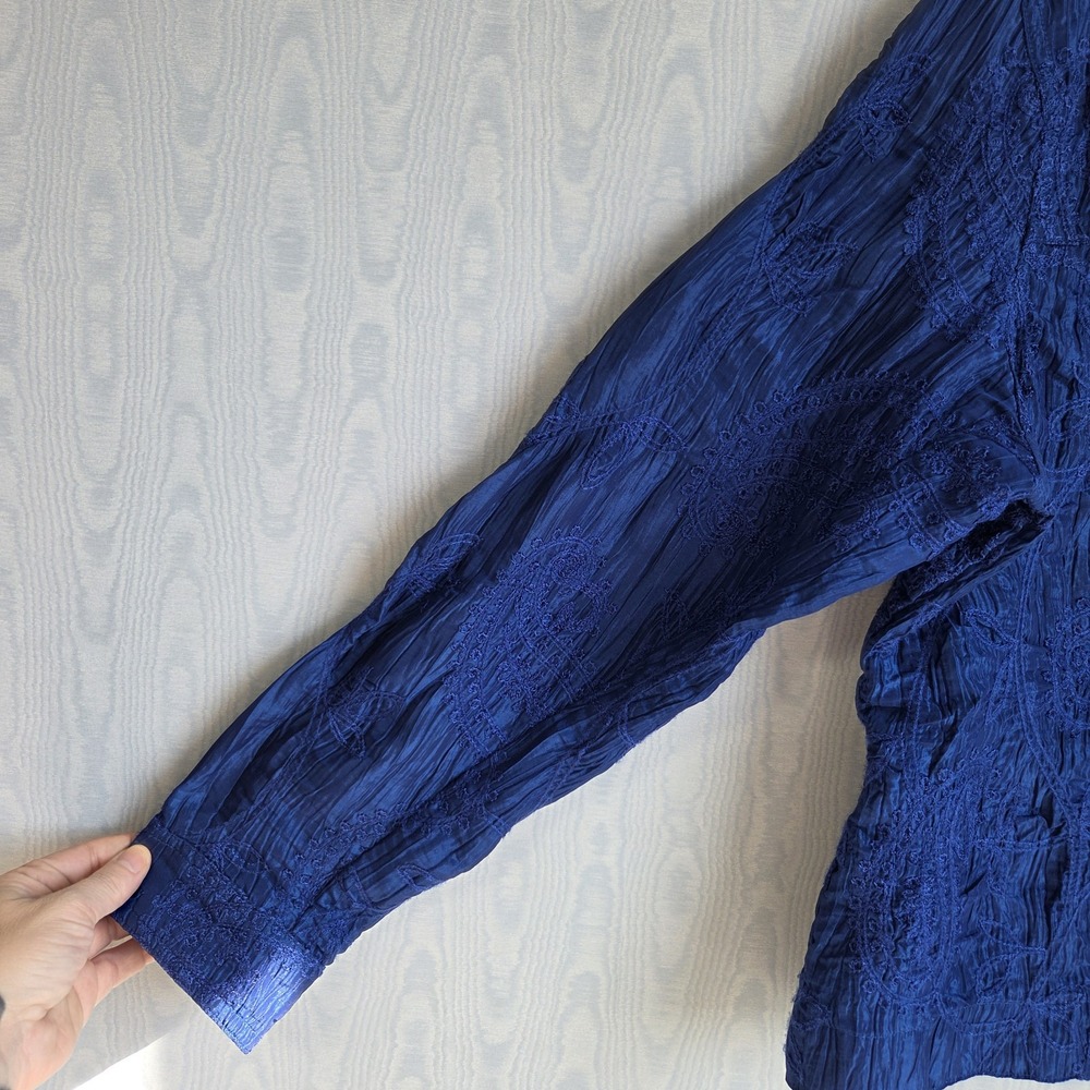 Vtg A La Carte Womans L Top Shacket Button Down Blue Boho Paisley‎ Embroidered - Picture 3 of 9